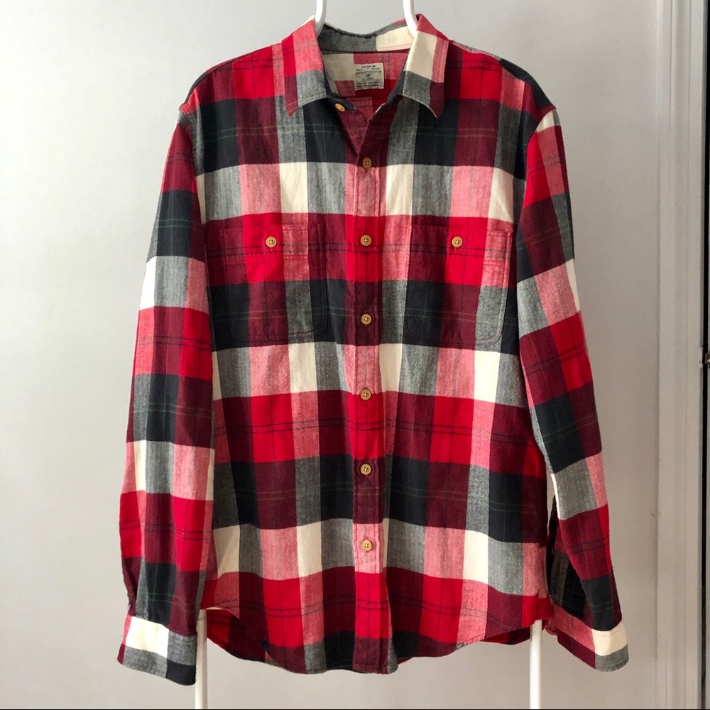 JCrew Flannel Shirt - Red, White, & Black Plaid